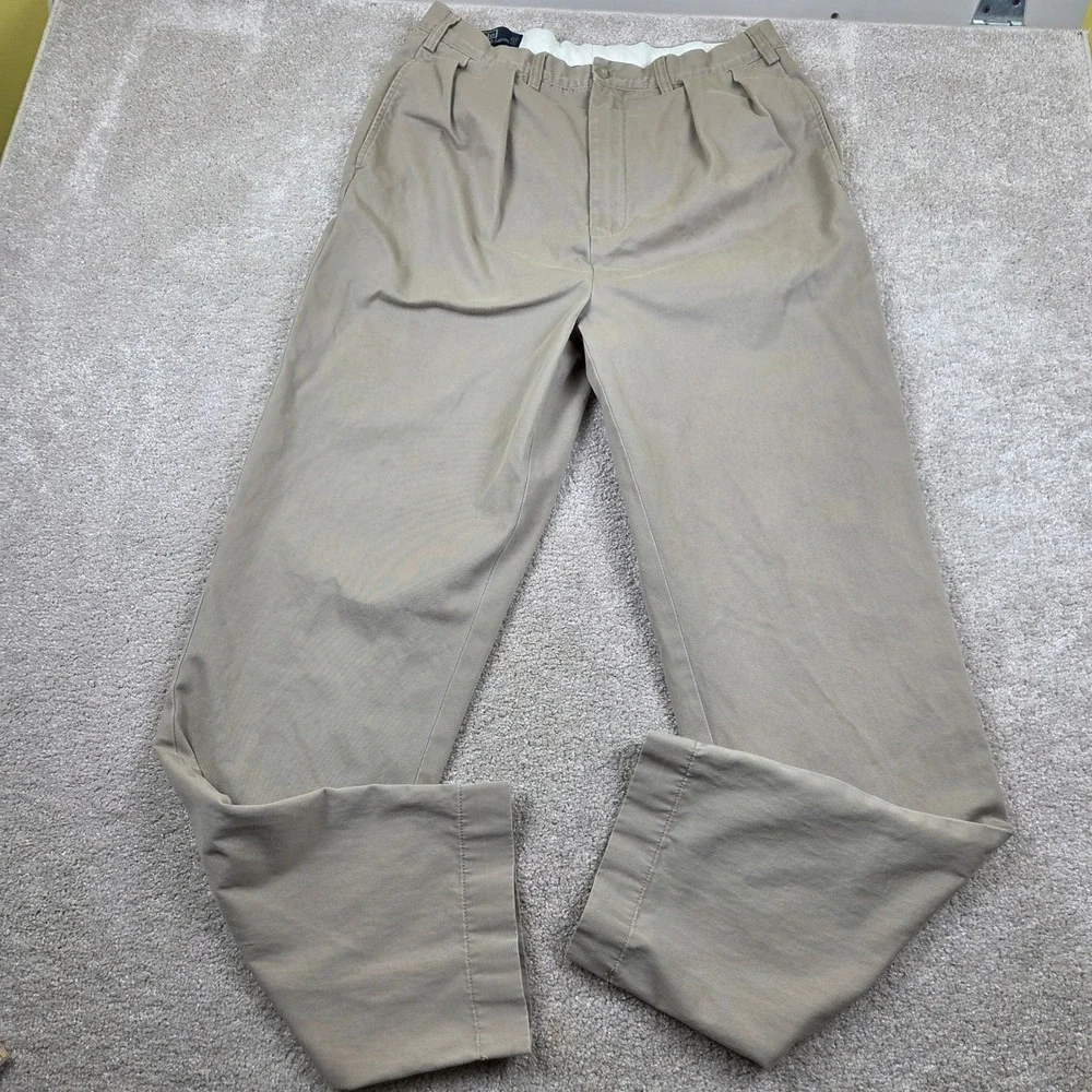 VTG Polo Ralph Lauren Andrew Pant Tan Pleated Chino Khaki High Rise Tall 36x36